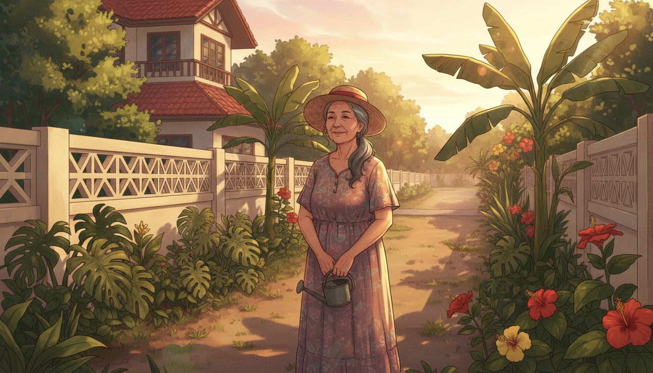 Gloria standing in front of her house in Verdant Acres, Las Piñas