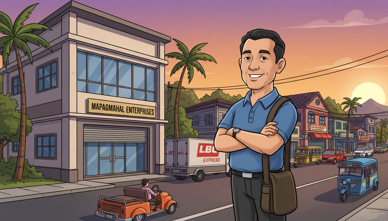 Danny standing in front of his logistics business on a main road in Zapote, Las Piñas